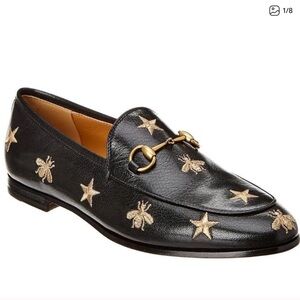 Gucci Black Loafers with Gold Embroidery